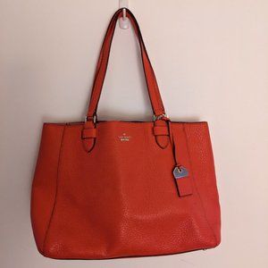 Kate Spade - Large Unlined Tomato Red Pebble Leather Tote Bag w/ Gold Hardware